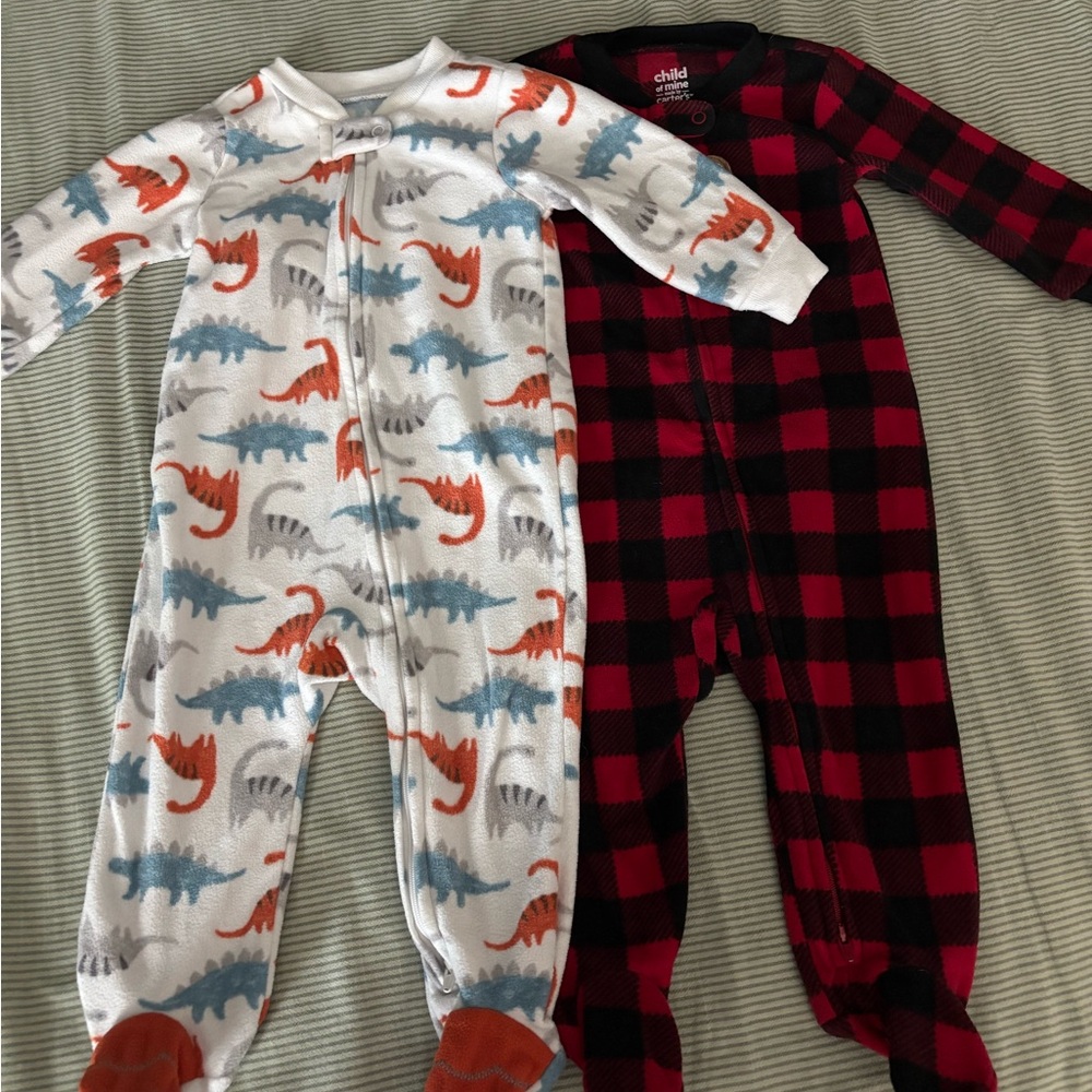 Carter's Dinosaur and Plaid, onesies footie fleece baby pajamas